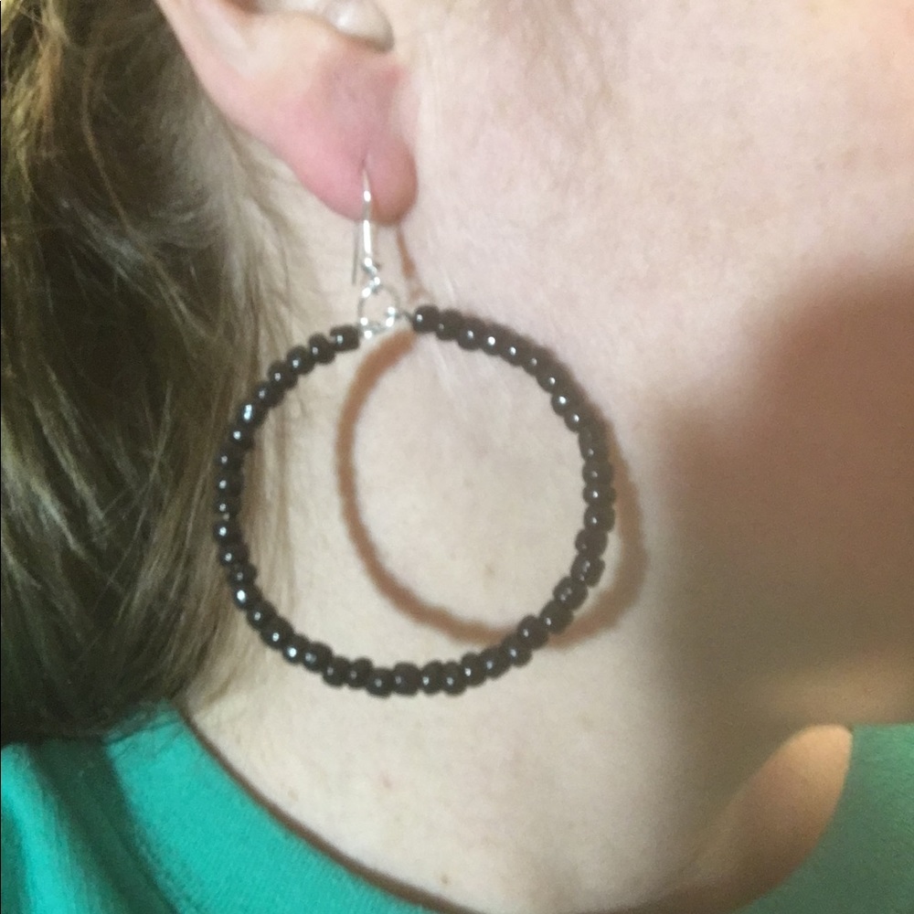 Hand made black hoop earrings